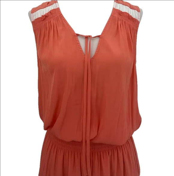 Ramy Brook Smocked Waist Mini Dress Medium Colorblock Orange Pink Summer Resort - Picture 9 of 9